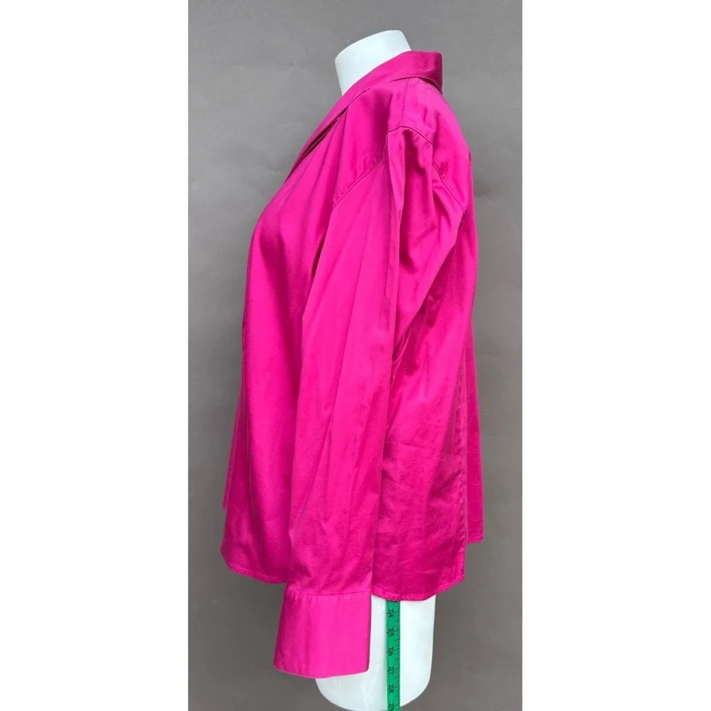 Talbots Fuchsia Pink Blouse 20W Button Up Layered Collar Cotton Stretch Academia